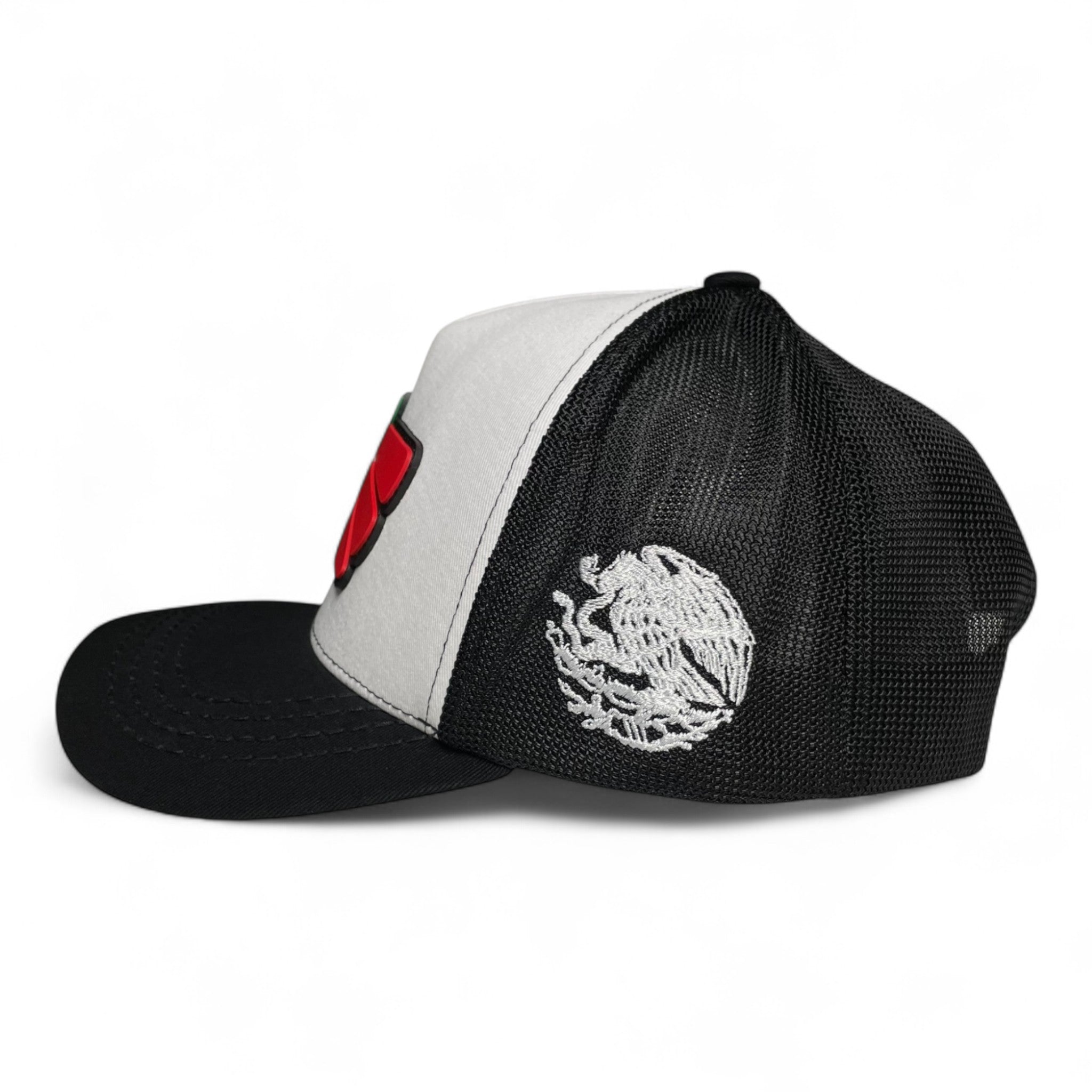 Hecho en Mexico PVC Eagle Patch Mesh Back Baseball Cap – White/Black