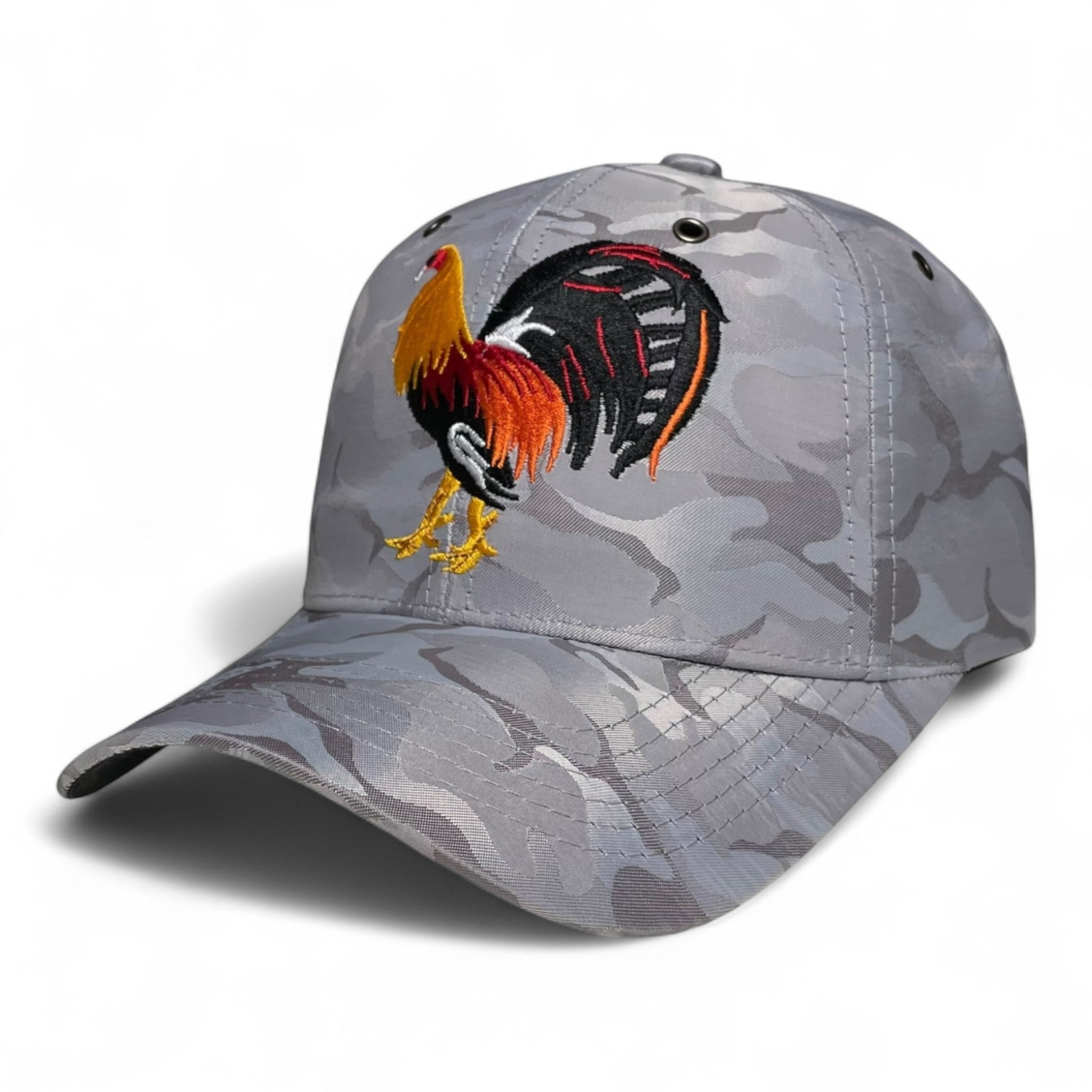 Rooster Embroidered Baseball Cap Gray Camo Rodeo Western Style