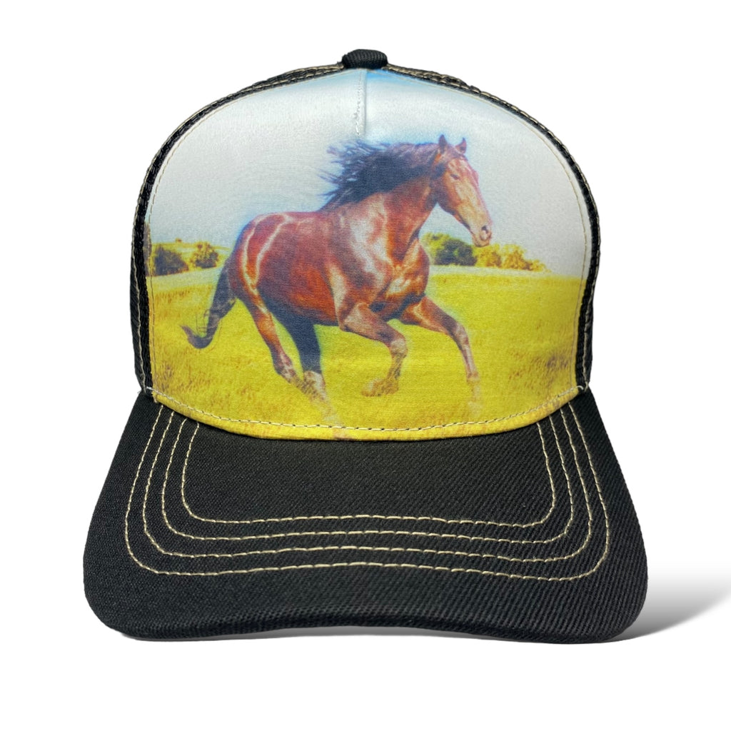 Adjustable Trucker Hat with Horse Bronco Printed Desing, Western Style Cap for Men and Women