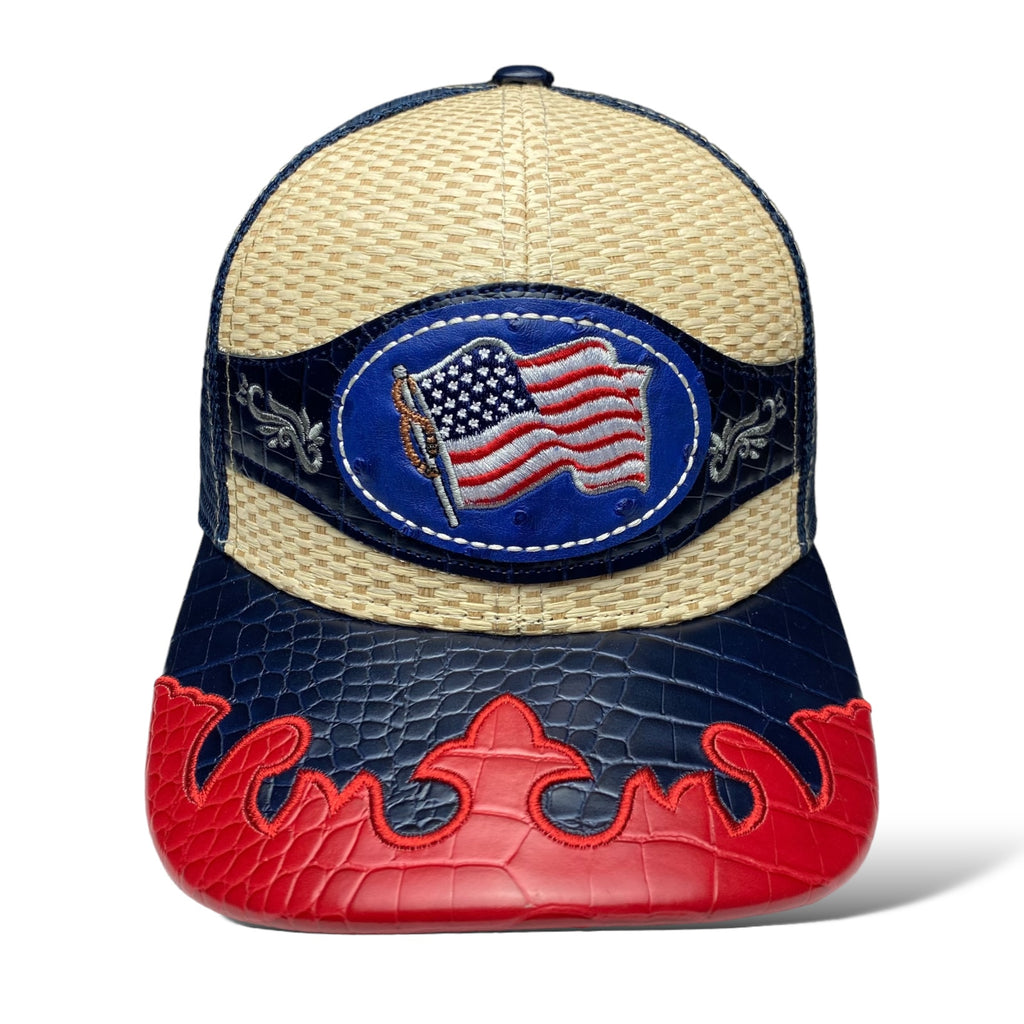 Embroidered America Flag Straw Trucker Hat Snapback, Western Style Baseball Cap