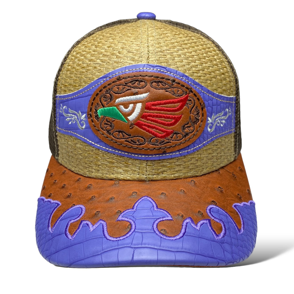 Embroidered Hecho en Mexico Eagle Logo Straw Trucker Hat Snapback, Western Style Baseball Cap