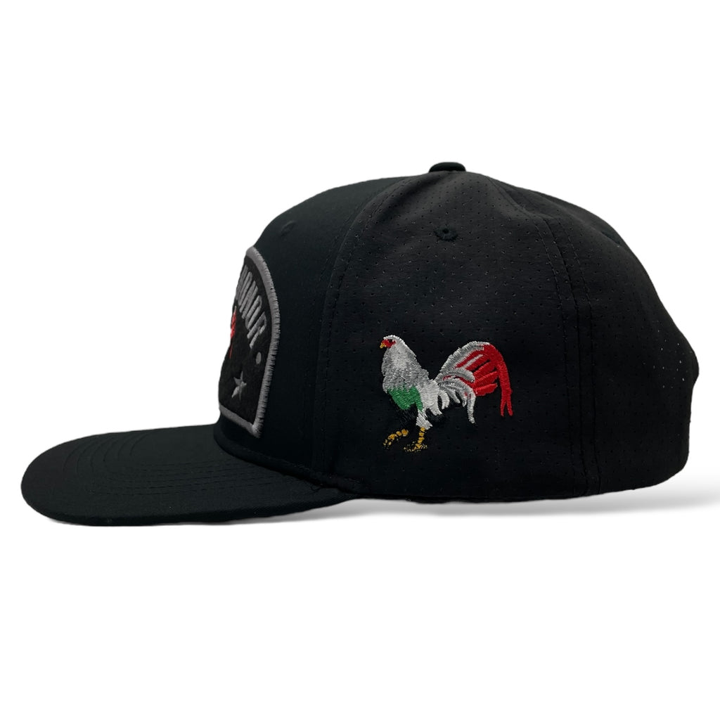 Mexico Black Baseball Snapback Cap - Embroidered Mexican Rooster Design