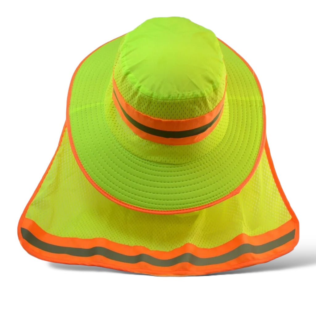 Hi-Vis Reflective Boonie Hat | Neon Green Safety Cap with Neck Flap for Work