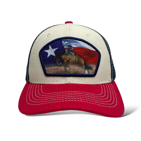 Wholesale cowboy bronco snapback hat in Beige with Texas flag design