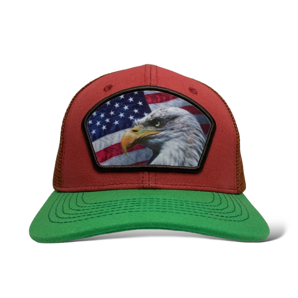 Wholesale Multicolor Trucker Hat - Snapback with Printed Eagle Patch on USA Flag