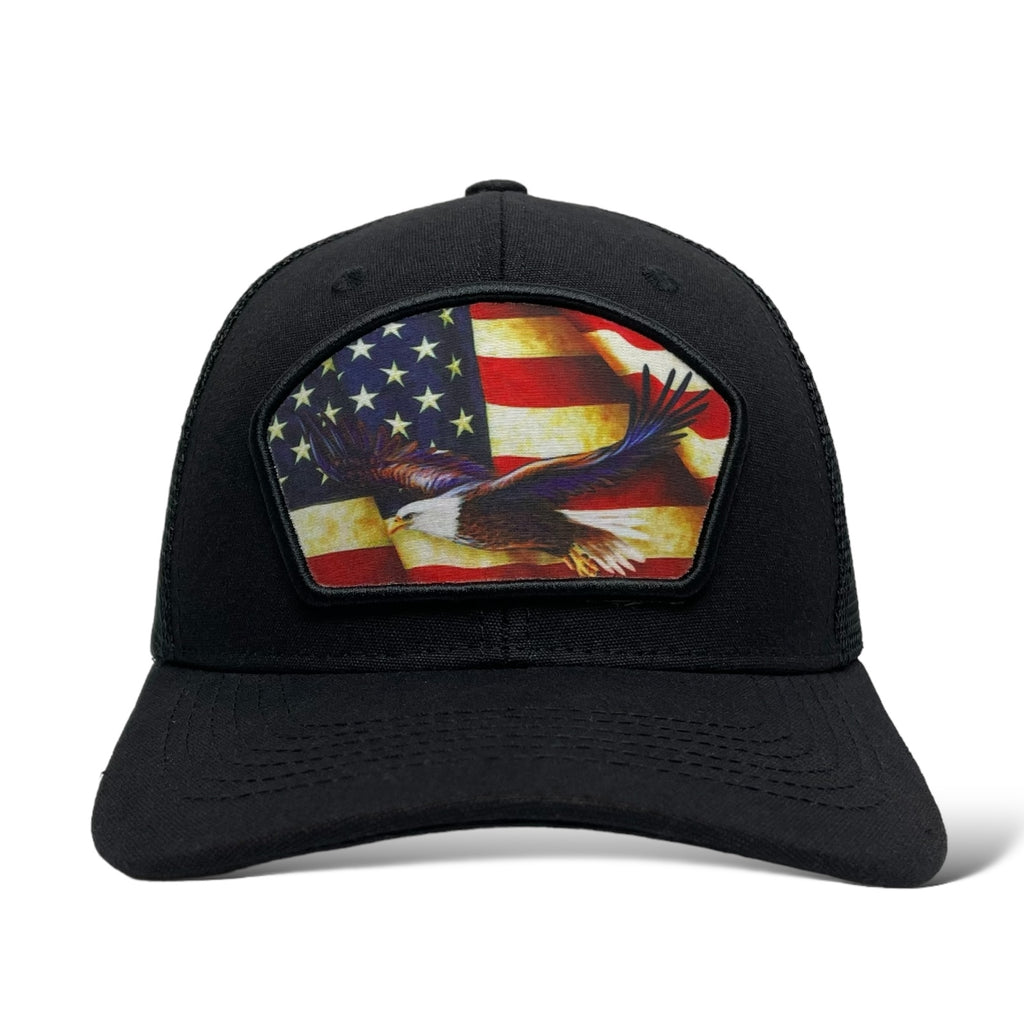 Wholesale Trucker Hat - Snapback with Flying Eagle Patch on USA Flag