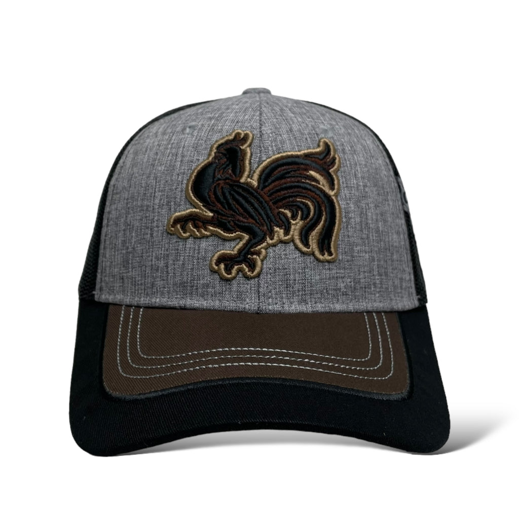 Snapback Trucker Hat with Mesh Back and Rooster Embroidery