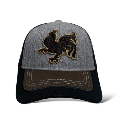 Snapback Trucker Hat with Mesh Back and Rooster Embroidery