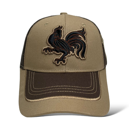 Khaki Trucker Hat with Rooster Embroidery - Western Style Snapback