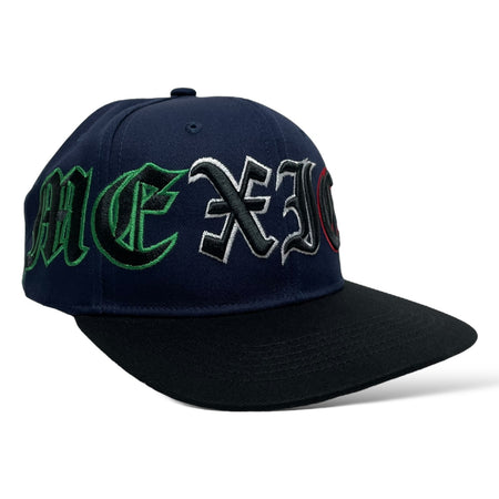 Side view of Mexico Eagle Snapback Baseball Cap in Navy Color