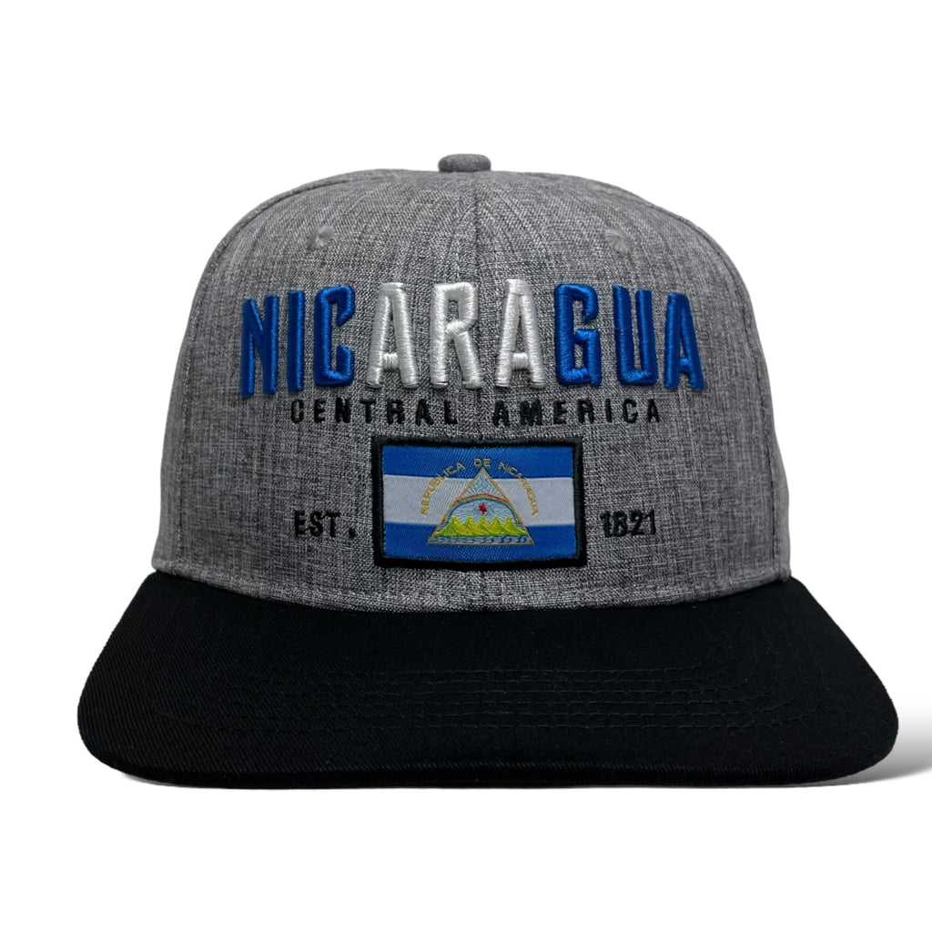 Gorra de baseball snapback en color gris con bandera de Nicaragua