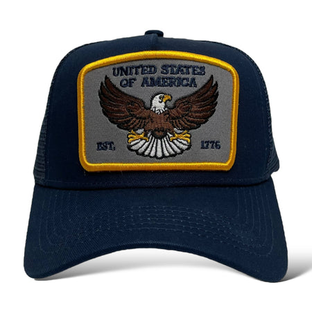 Close-up of USA Eagle EST. 1776 Classic Snapback Trucker Hat eagle design