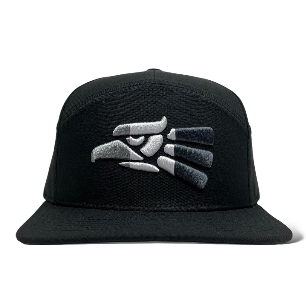 Flat Brim 7-Panel Snapback Cap with Hecho en Mexico Eagle Design - Black