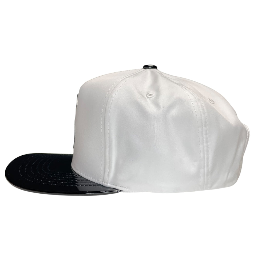 Dollar Sign Money Logo Snapback Hat White and Black Vinyl Flat Brim