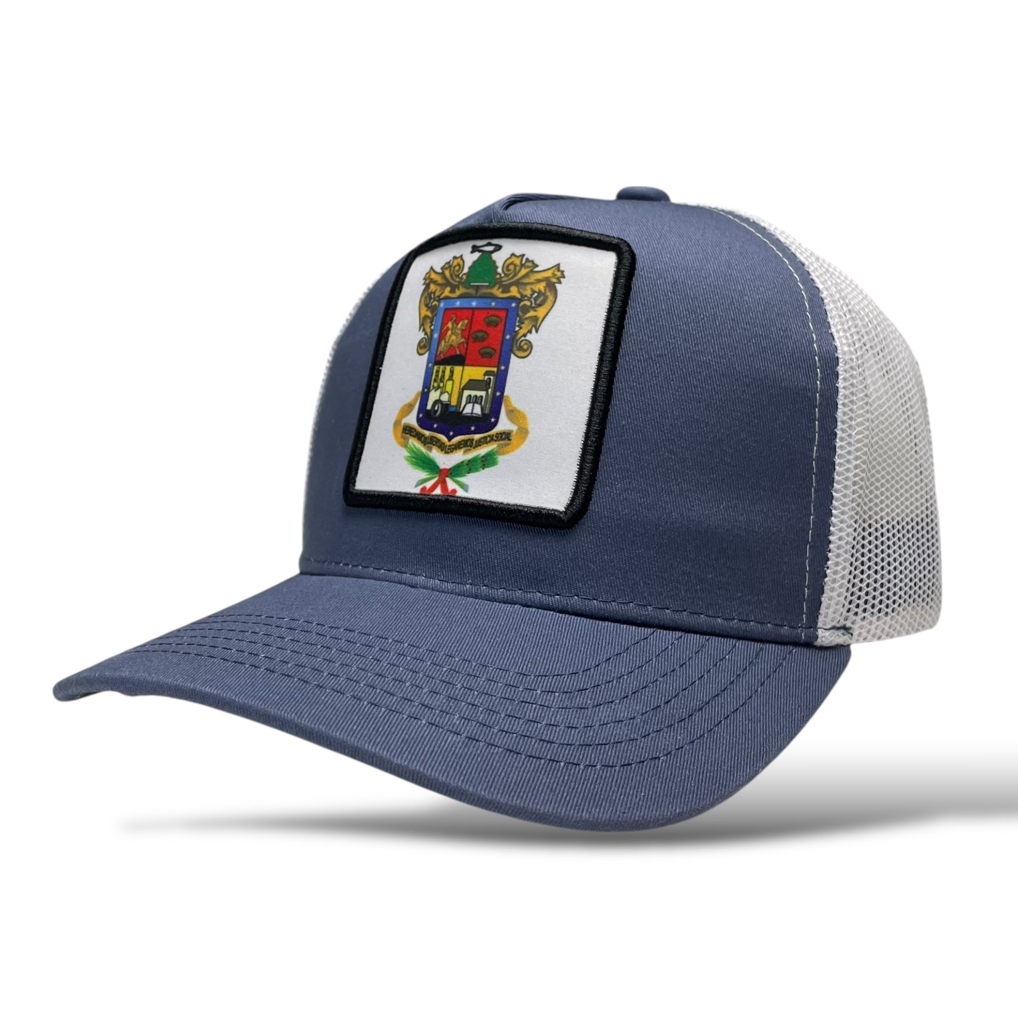 Mexico Michoacan Patch Trucker Hat, Blue Snapback Mesh Back