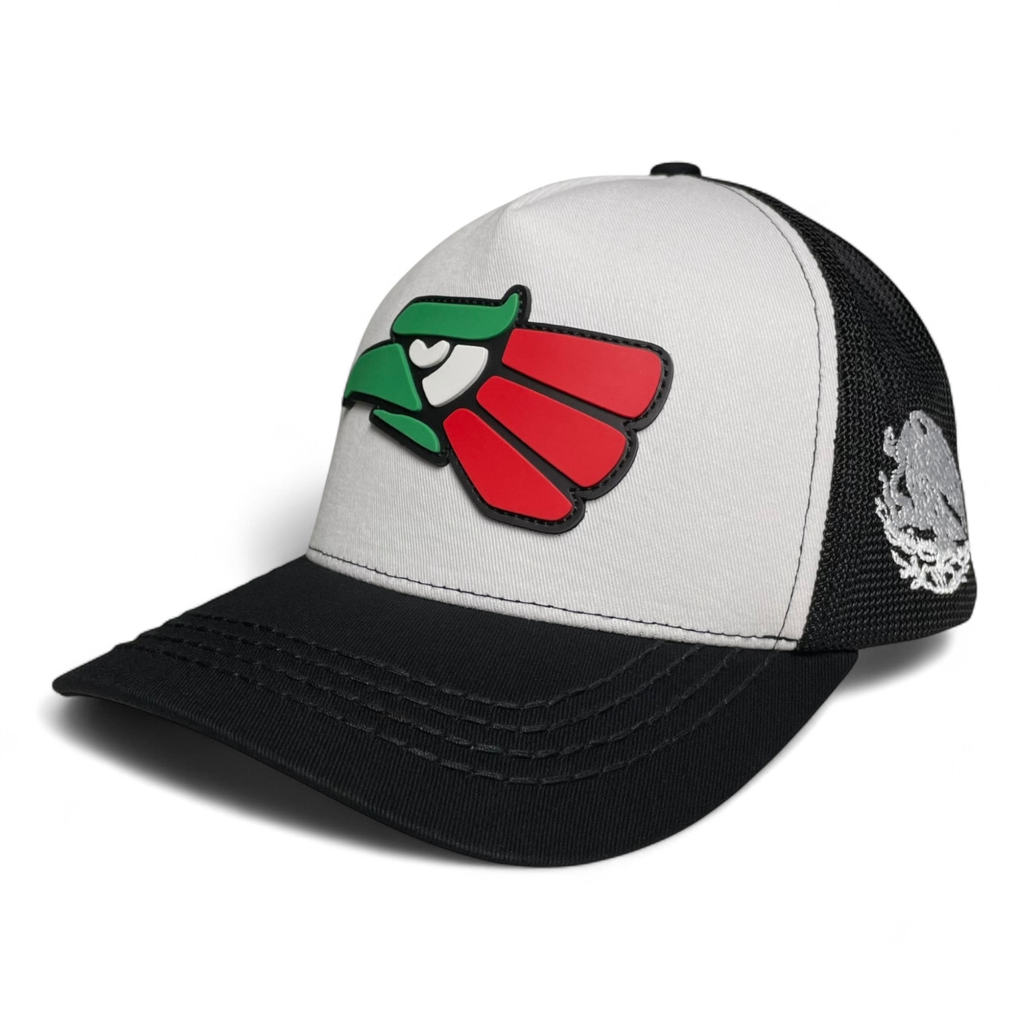 Hecho en Mexico PVC Eagle Patch Mesh Back Baseball Cap – White/Black