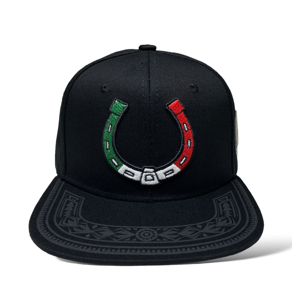 Embroidered Horseshoe with Mexico Flag Baseball Cap - Flat Brim Hats