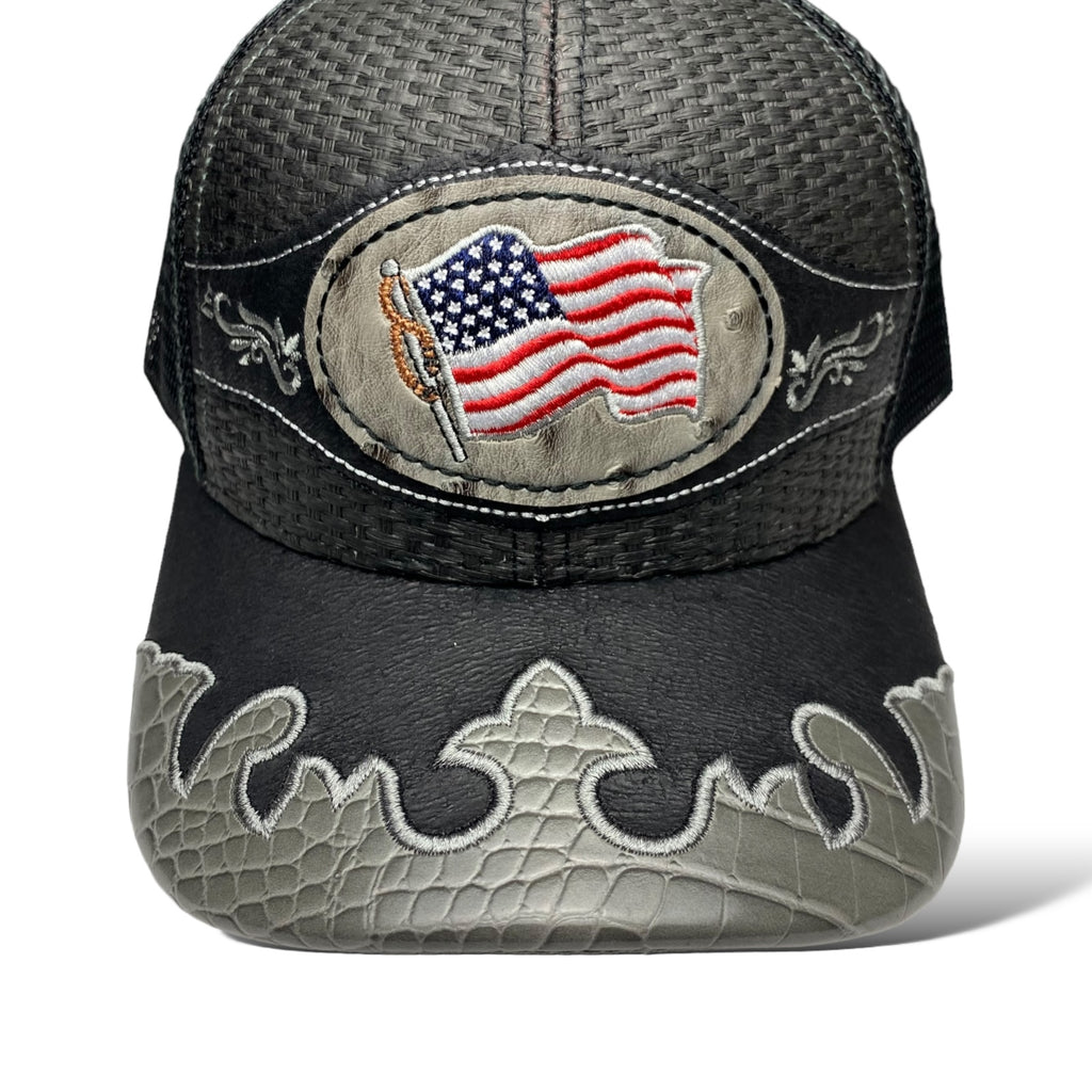 Embroidered America Flag Straw Trucker Hat Snapback, Western Style Baseball Cap