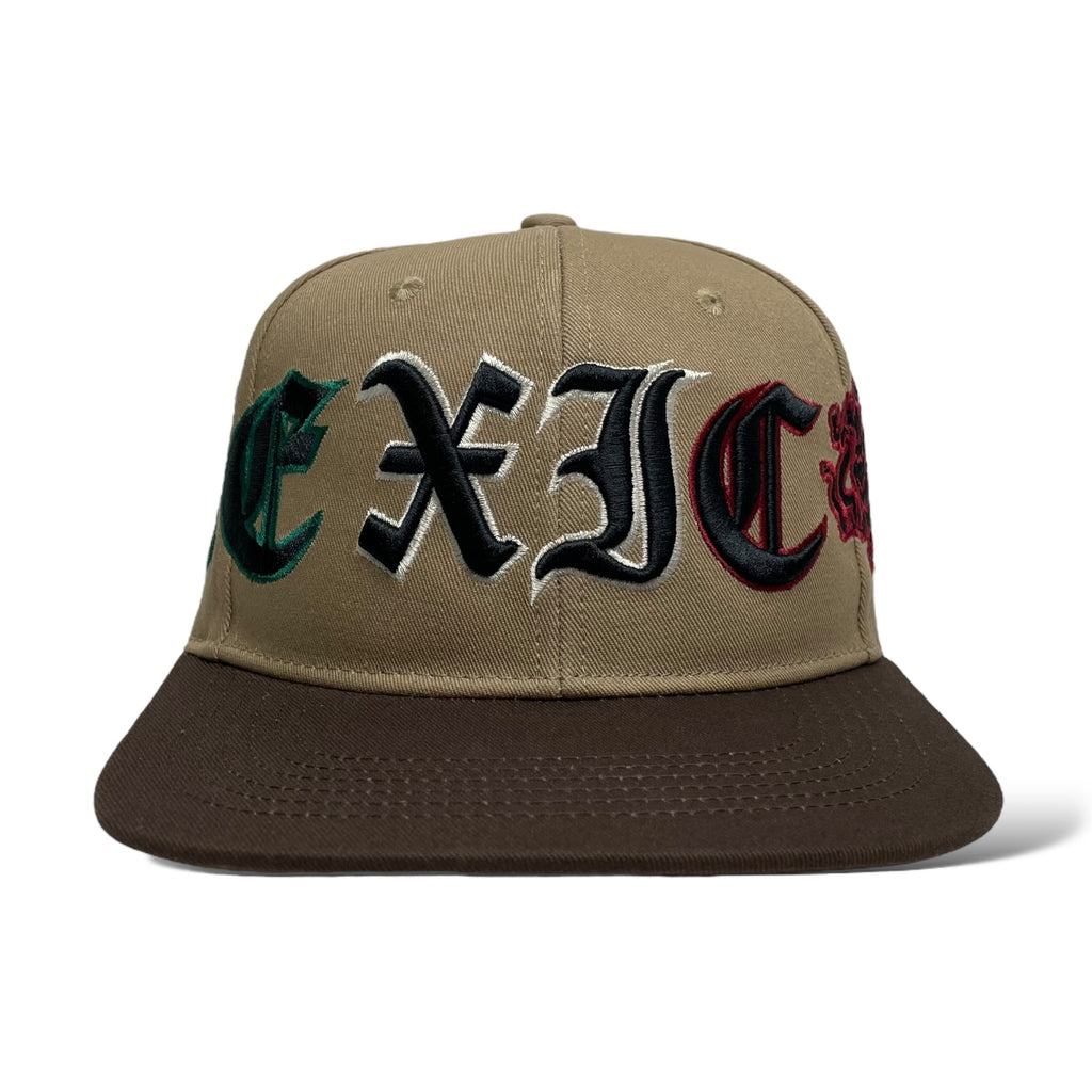 Snapback khaki con visera plana y bordado en 3D de águila – Precio de mayoreo