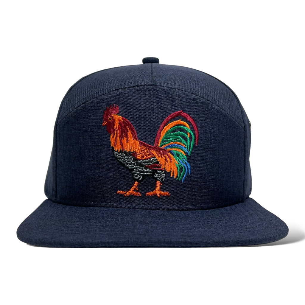 Close-up of Embroidered Rooster on Snapback Cap