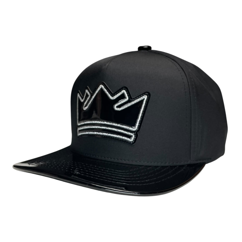 Black Vinyl King Crown Snapback Hat – Flat Brim, Adjustable Streetwear Cap