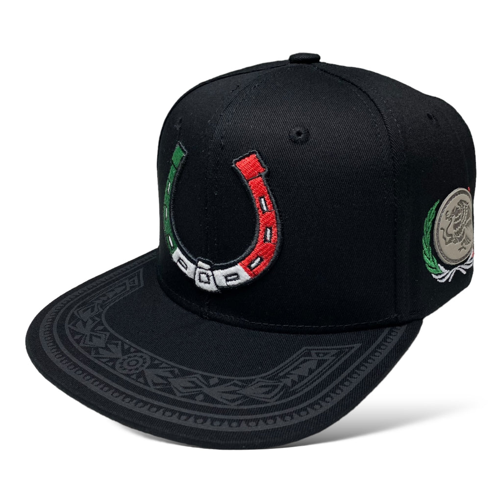 Embroidered Horseshoe with Mexico Flag Baseball Cap - Flat Brim Hats