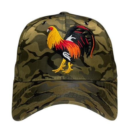 Rooster Fight Camouflage Olive Baseball Cap with Adjustable Fit