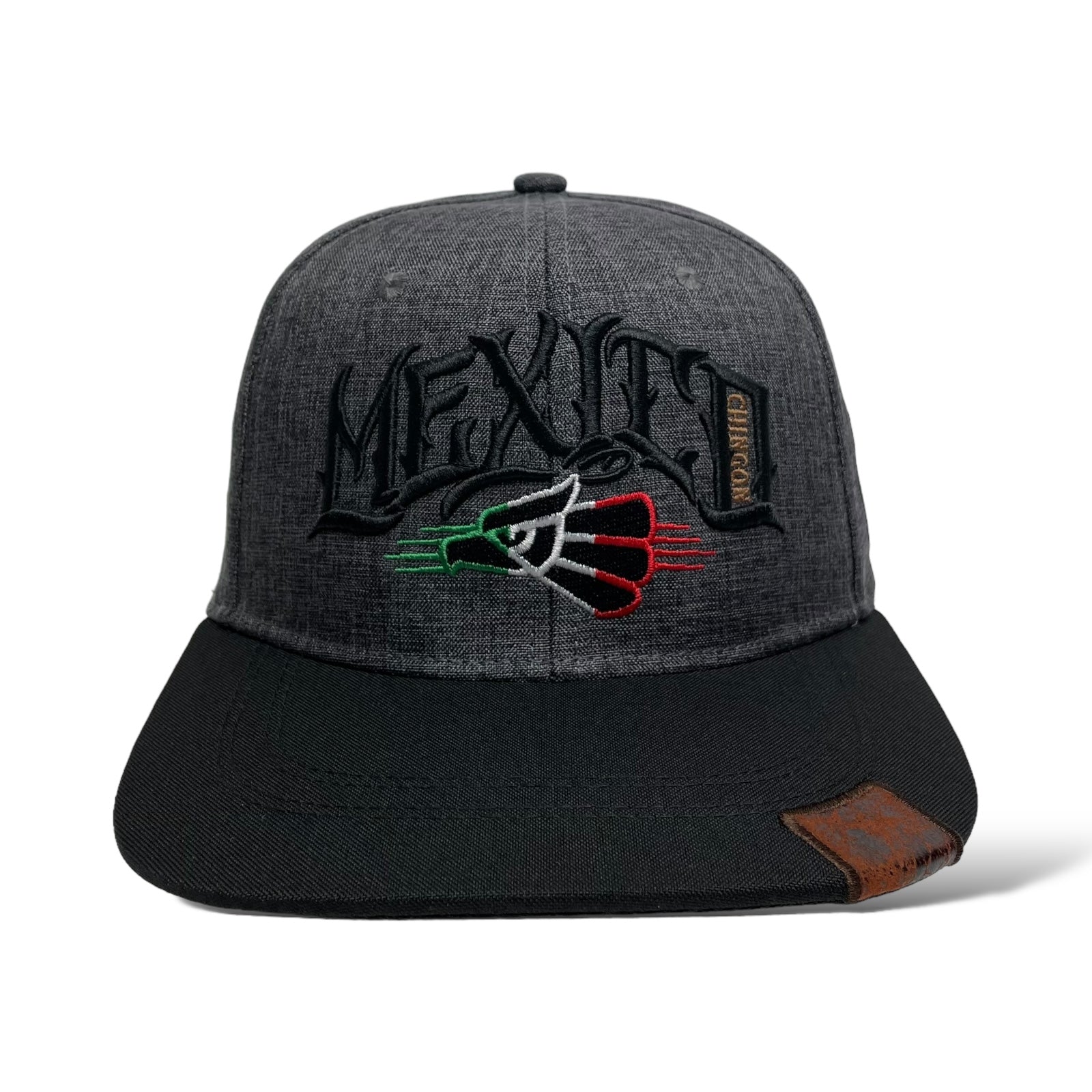 Gray and Black Mexico Chingon Snapback Cap with 3D Embroidery