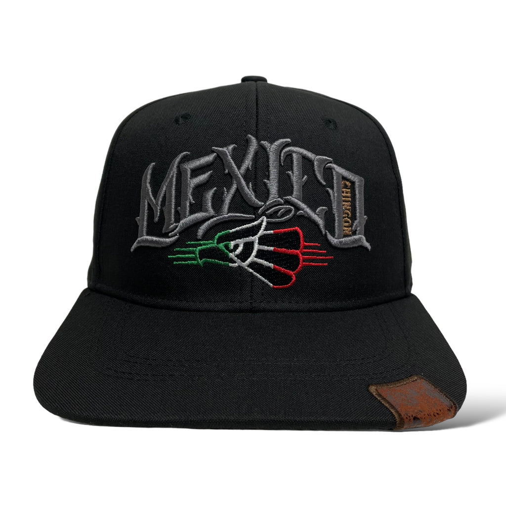 Flat Brim Black Snapback Cap with Mexico Chingon 3D Embroidery