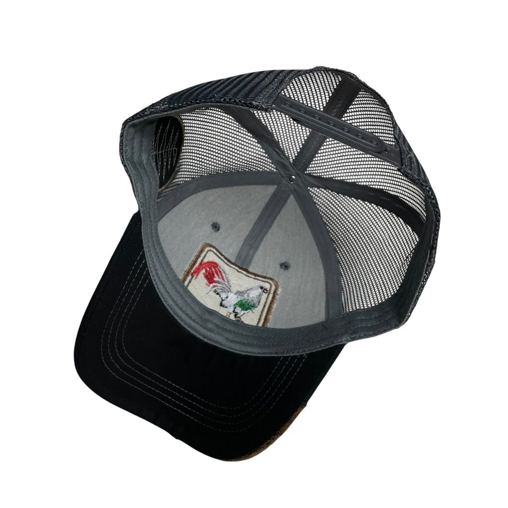 Mexican Gray Rooster Trucker Snapback Baseball Cap - Curved Bill, Mesh Panels