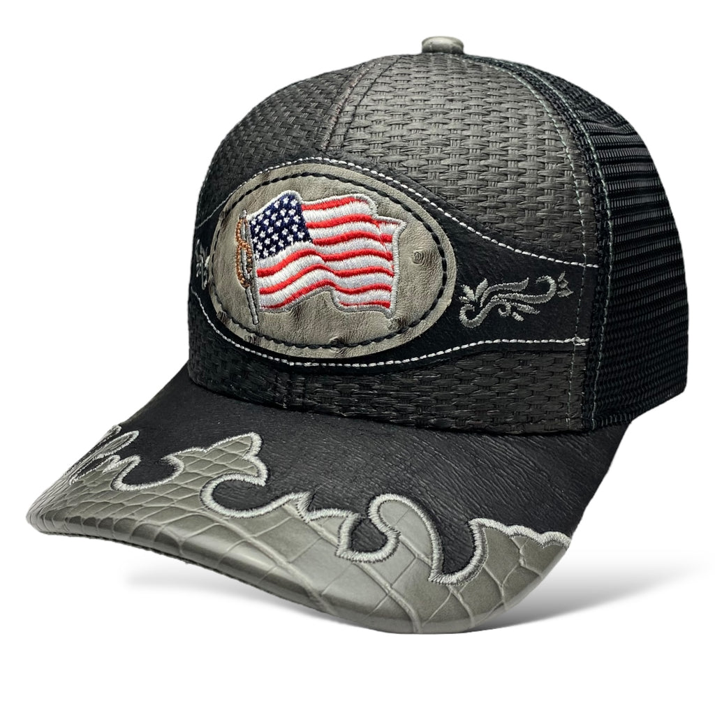 Embroidered America Flag Straw Trucker Hat Snapback, Western Style Baseball Cap