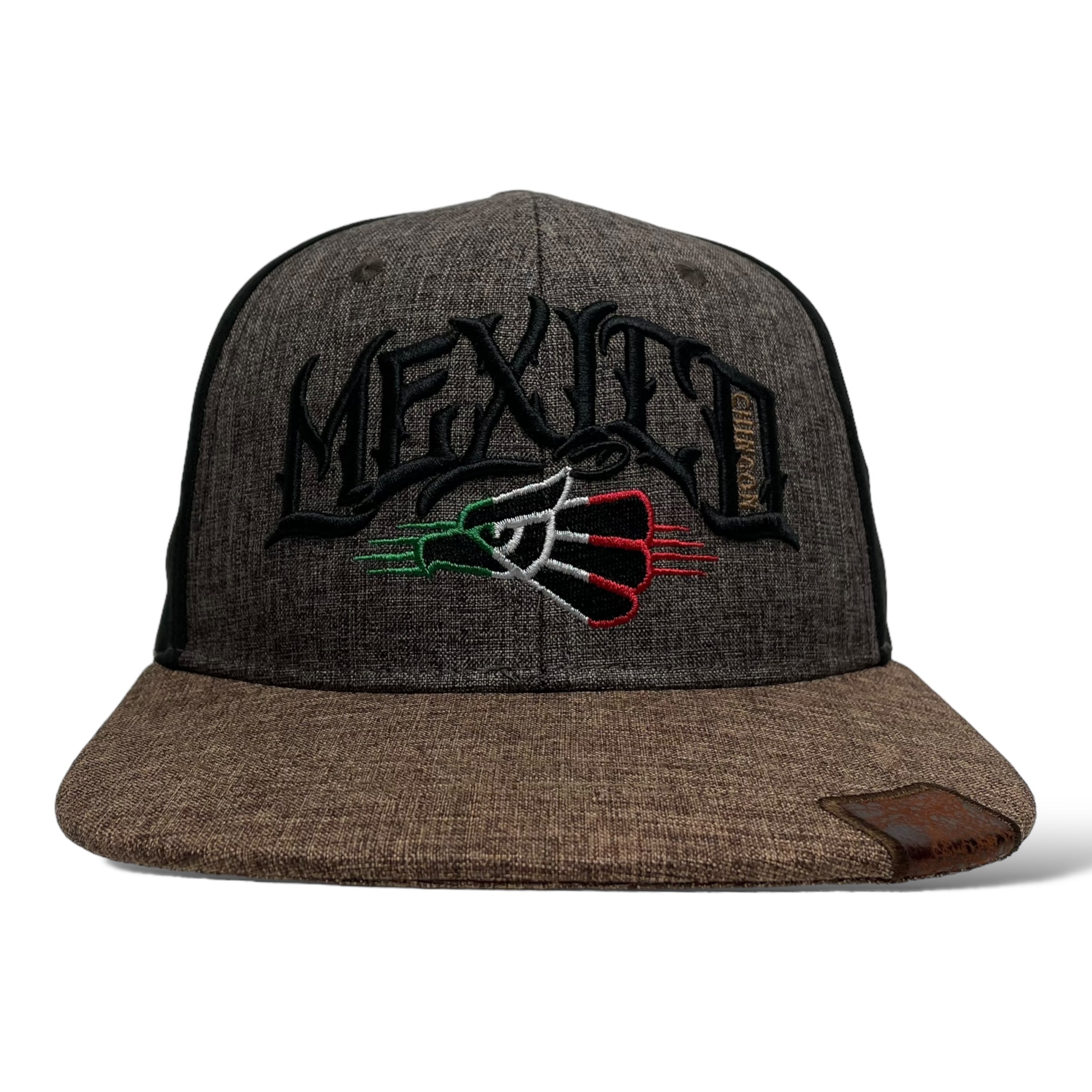 Flat Brim 'Mexico Chingon' Snapback Cap - Brown/Black Color