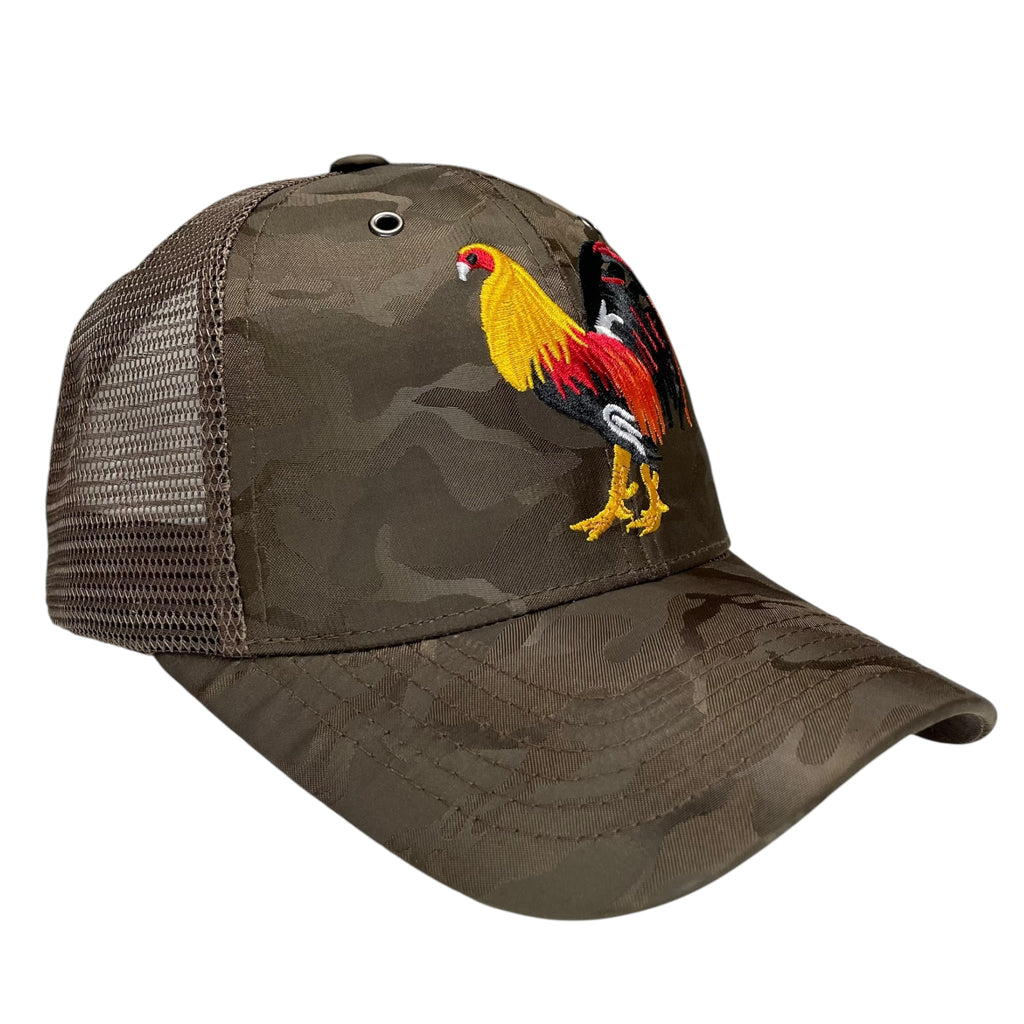 Rooster Fight Baseball Cap Camouflage Brown, Gallo Embroidered Adjustable Hat