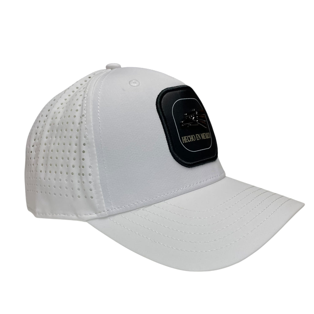 Hecho en Mexico Eagle Logo Baseball Cap – White Laser Cut Snapback