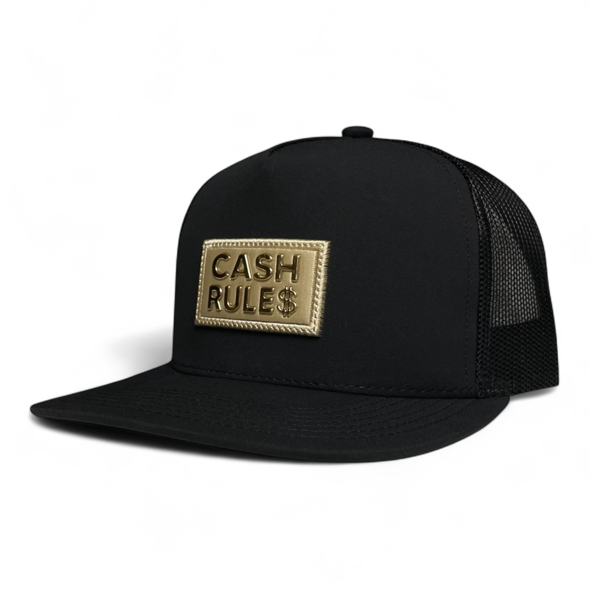 Cash Rules Money Dollar Sign Golden Patch Mesh Back Snapback Cap