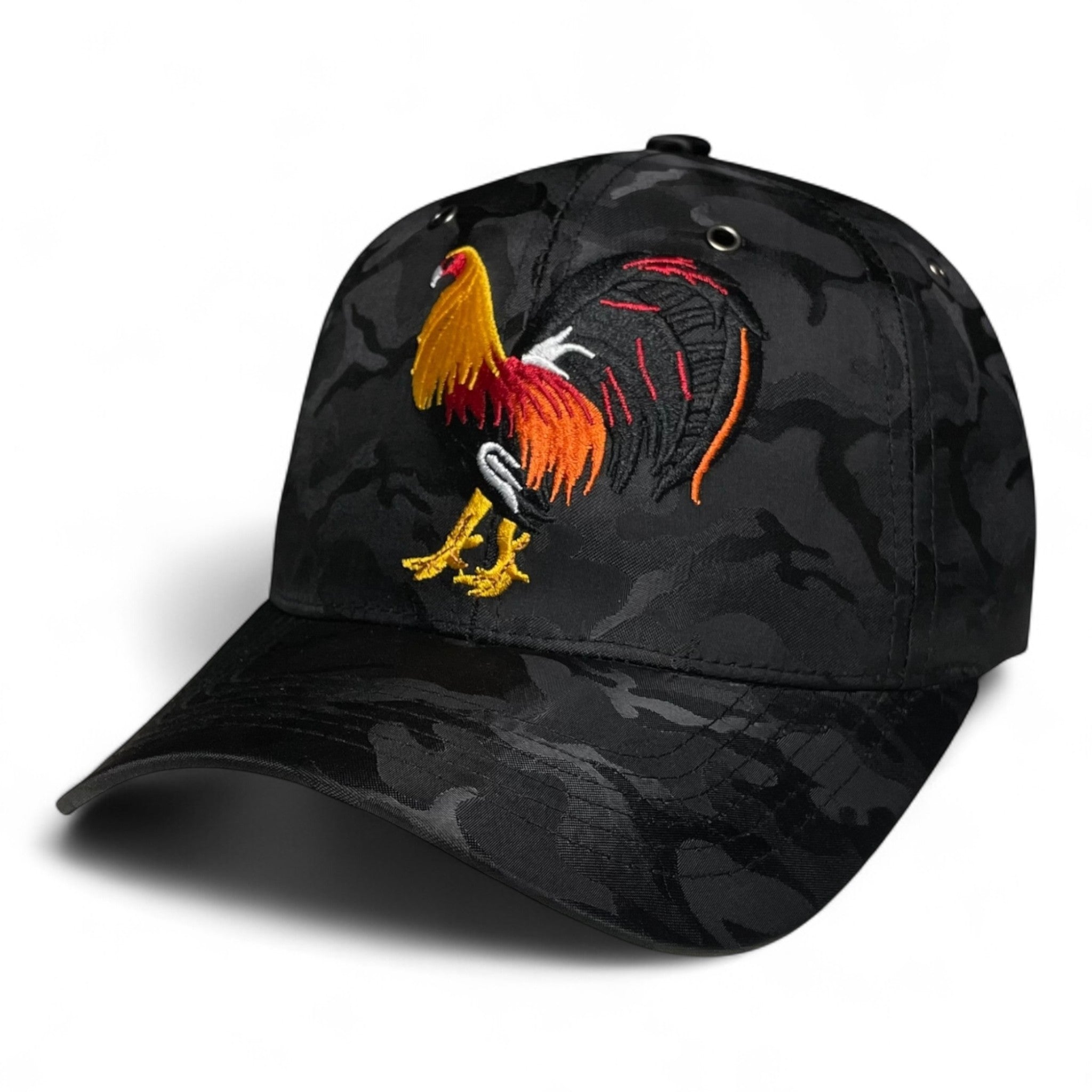 Rooster Embroidered Baseball Cap Black Camo Rodeo Western Style