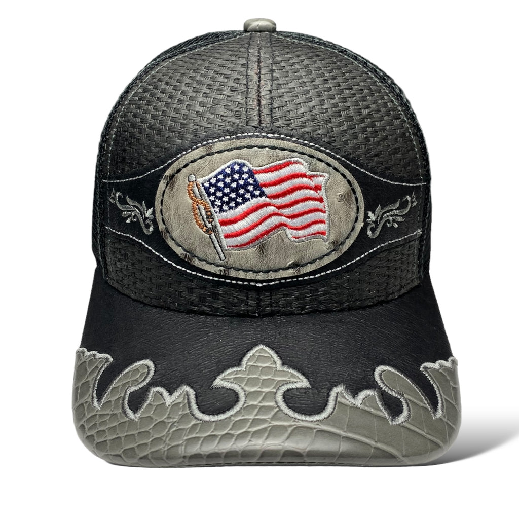 Embroidered America Flag Straw Trucker Hat Snapback, Western Style Baseball Cap