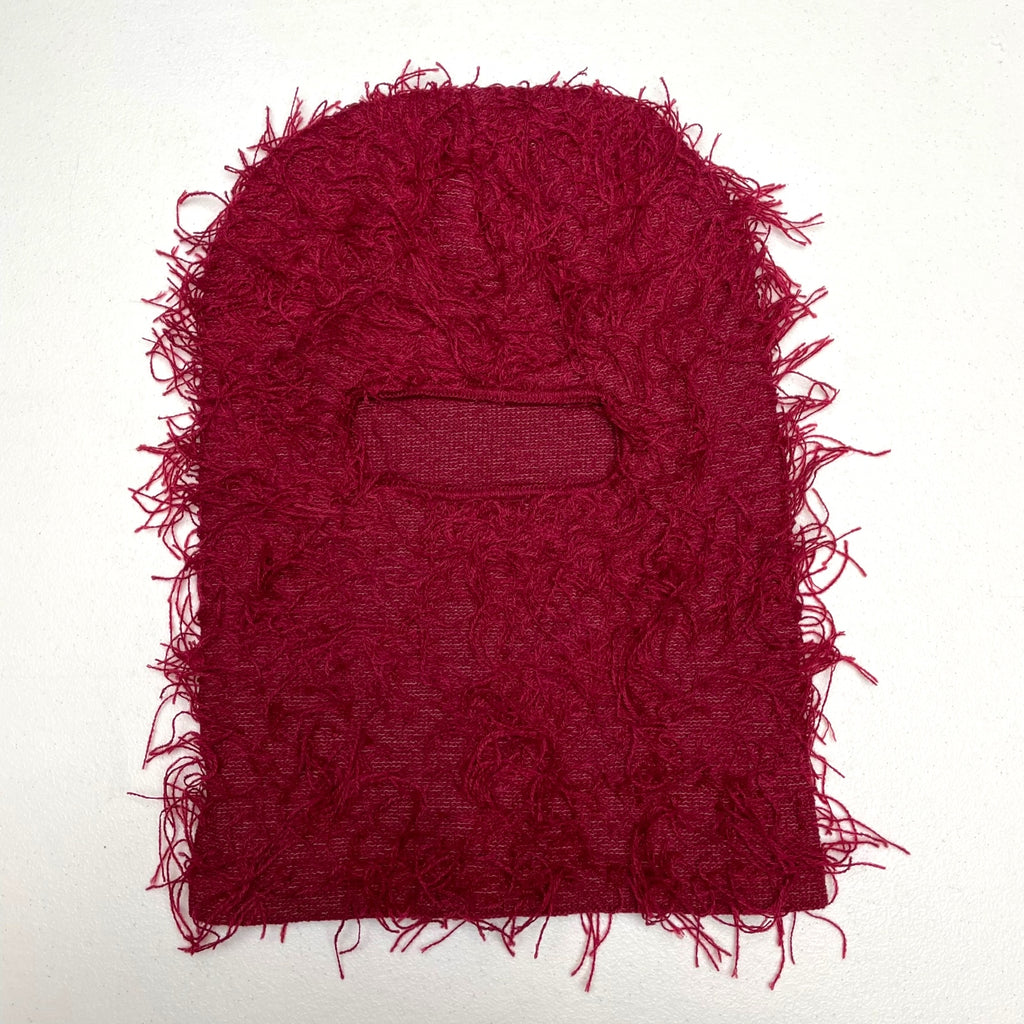 Distressed Knit Full-Face Balaclava Ski Mask - Red Winter Hip-Hop Headgear