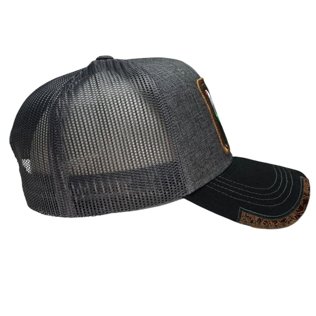 Mexican Gray Rooster Trucker Snapback Baseball Cap - Curved Bill, Mesh Panels