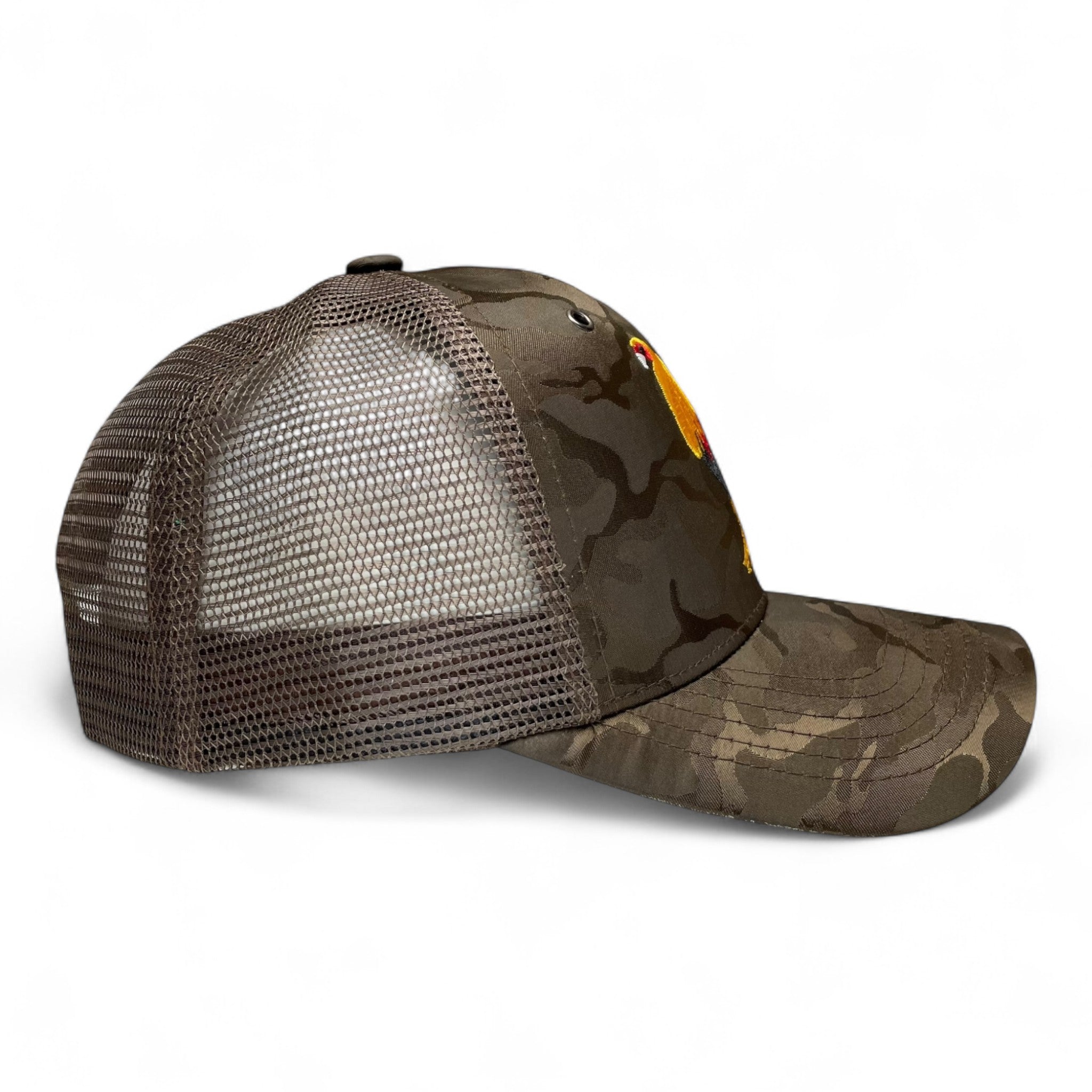 Rooster Embroidered Snapback Trucker Hat Brown Camo Western Style