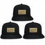 Pack of 3 Cash Rules snapback caps with golden dollar sign patch, mesh back, adjustable closure, stylish streetwear design.