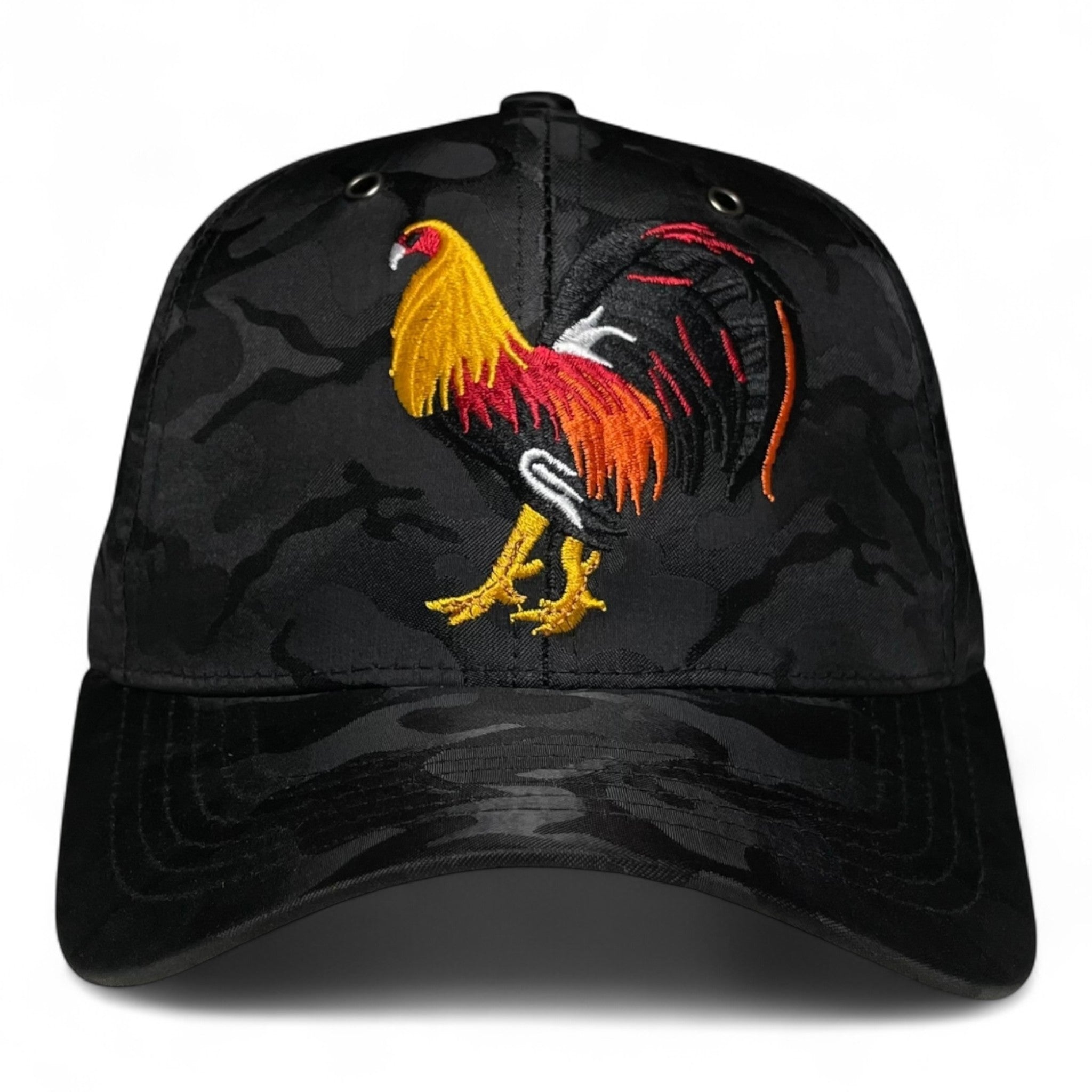 Rooster Embroidered Baseball Cap Black Camo Rodeo Western Style