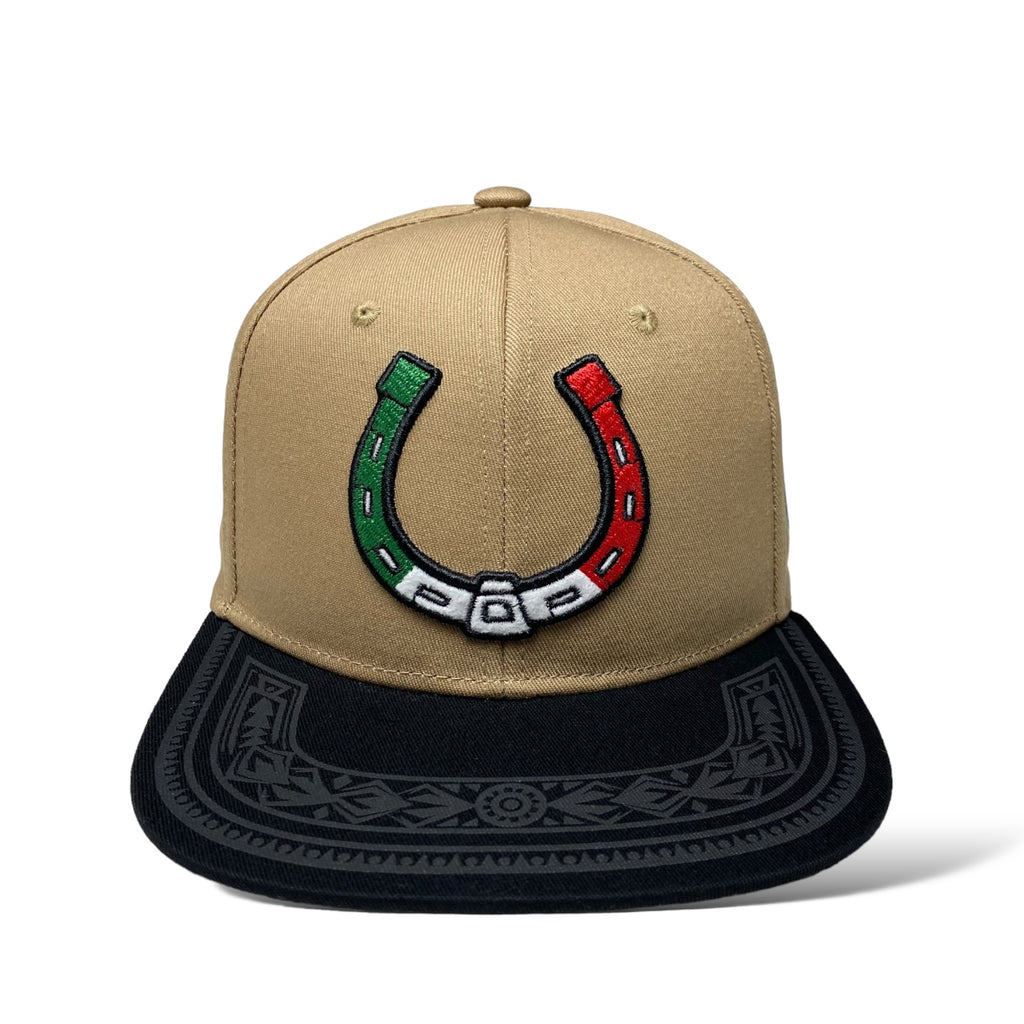 Embroidered Horseshoe with Mexico Flag Baseball Cap - Flat Brim Hats