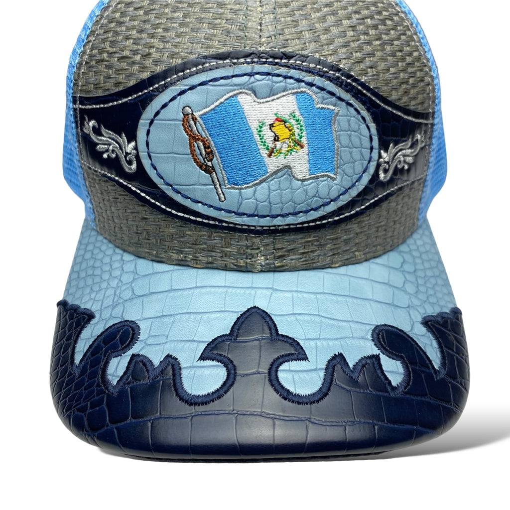 Embroidered Blue Guatemala Flag Straw Trucker Hat Snapback, Western Style Baseball Cap