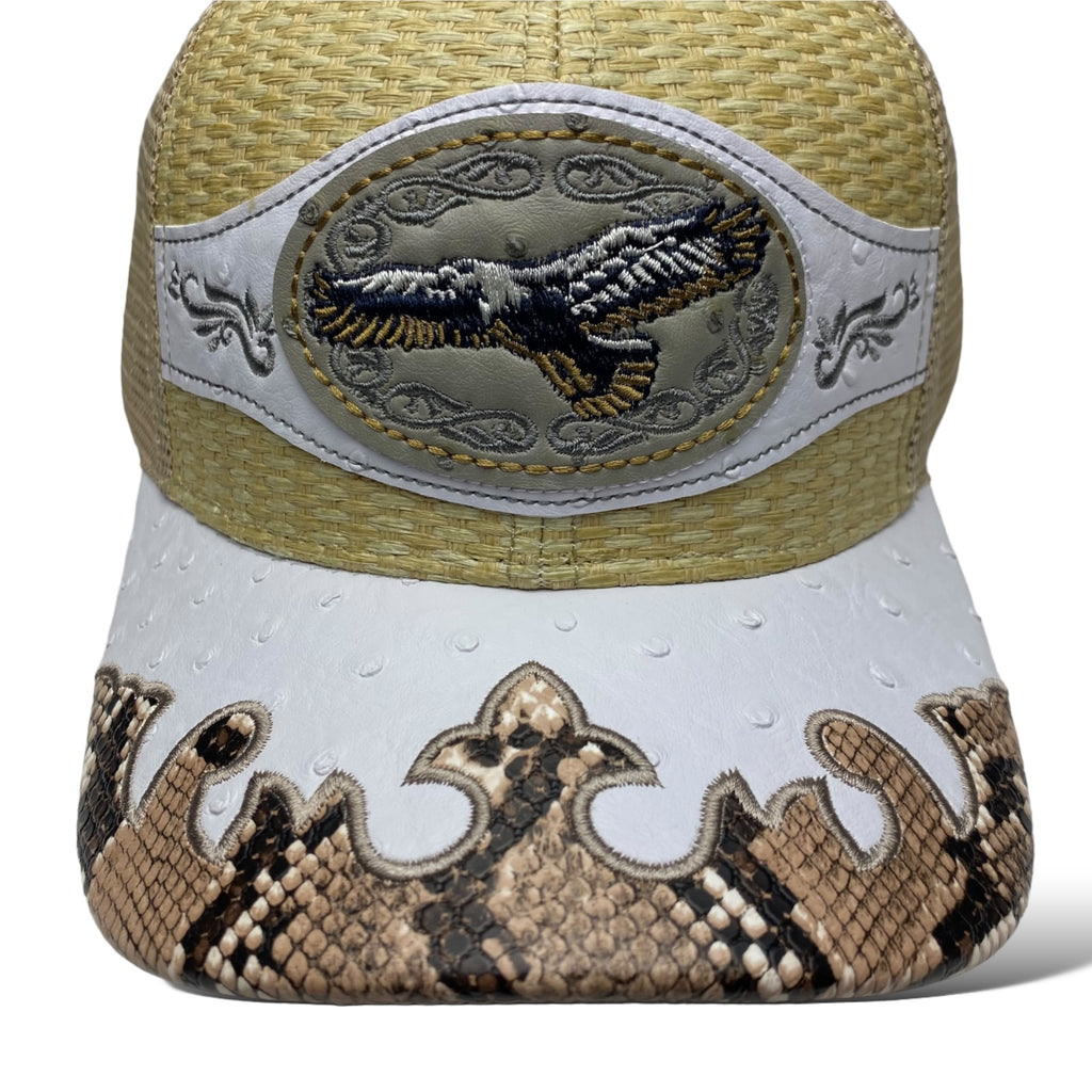 Embroidered Eagle Straw Mesh Trucker Hat Snapback, Western Style Baseball Cap