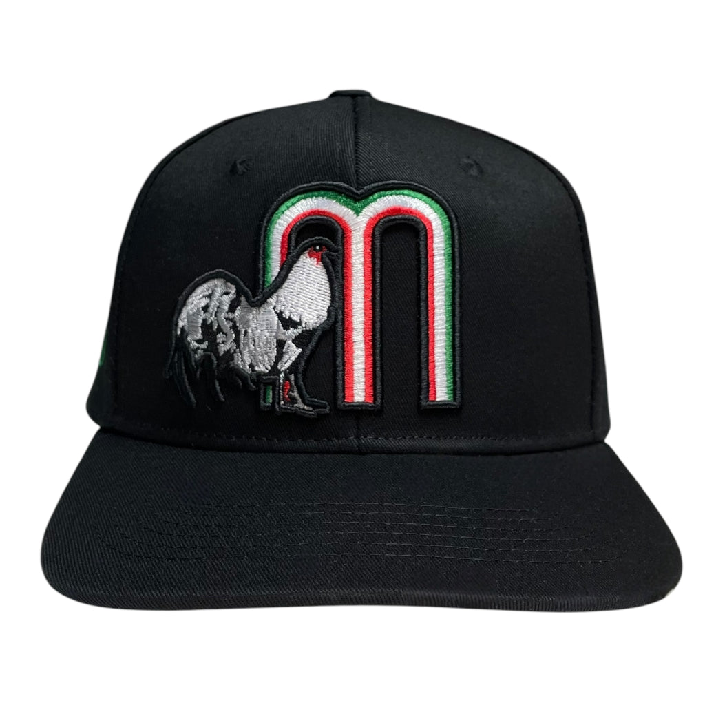 Mexico Rooster El Gallo Embroidered Snapback Hat – Black Flat Brim Cap