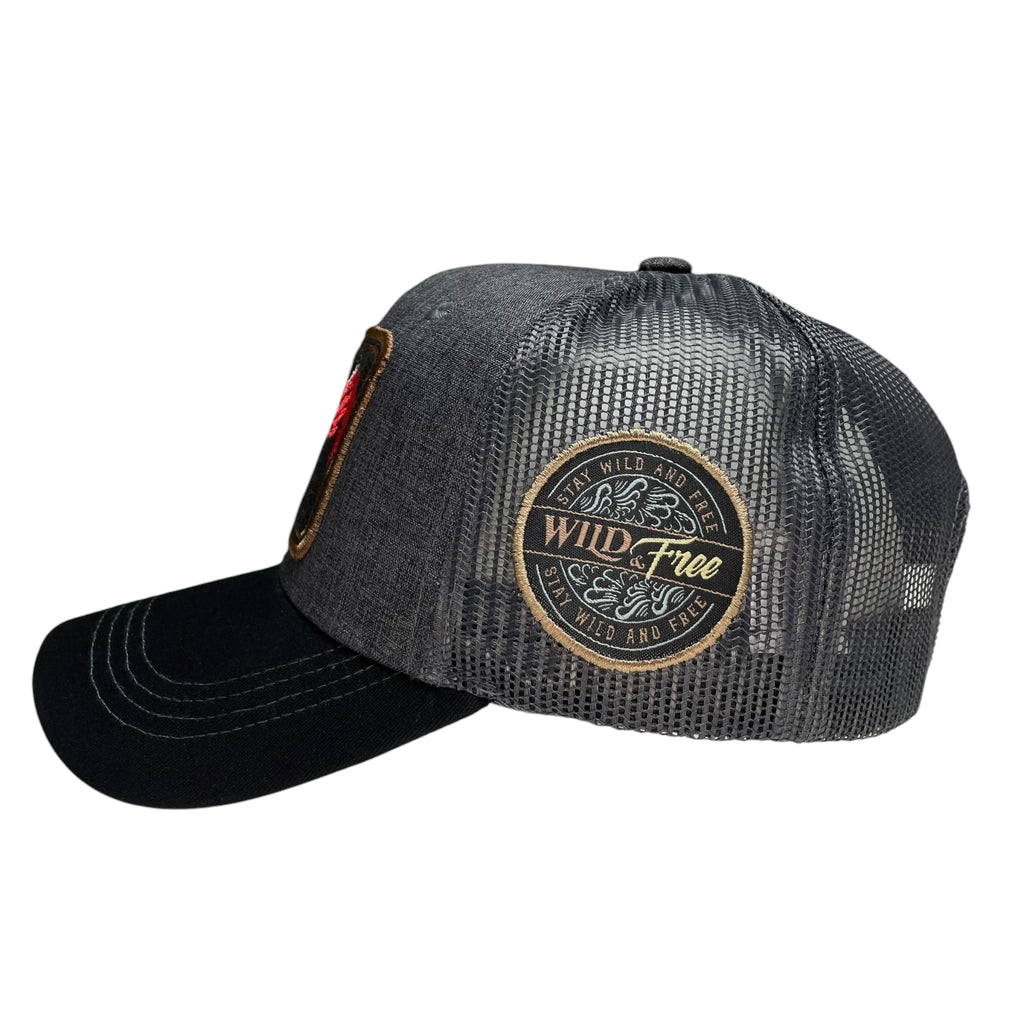 Mexican Gray Rooster Trucker Snapback Baseball Cap - Curved Bill, Mesh Panels