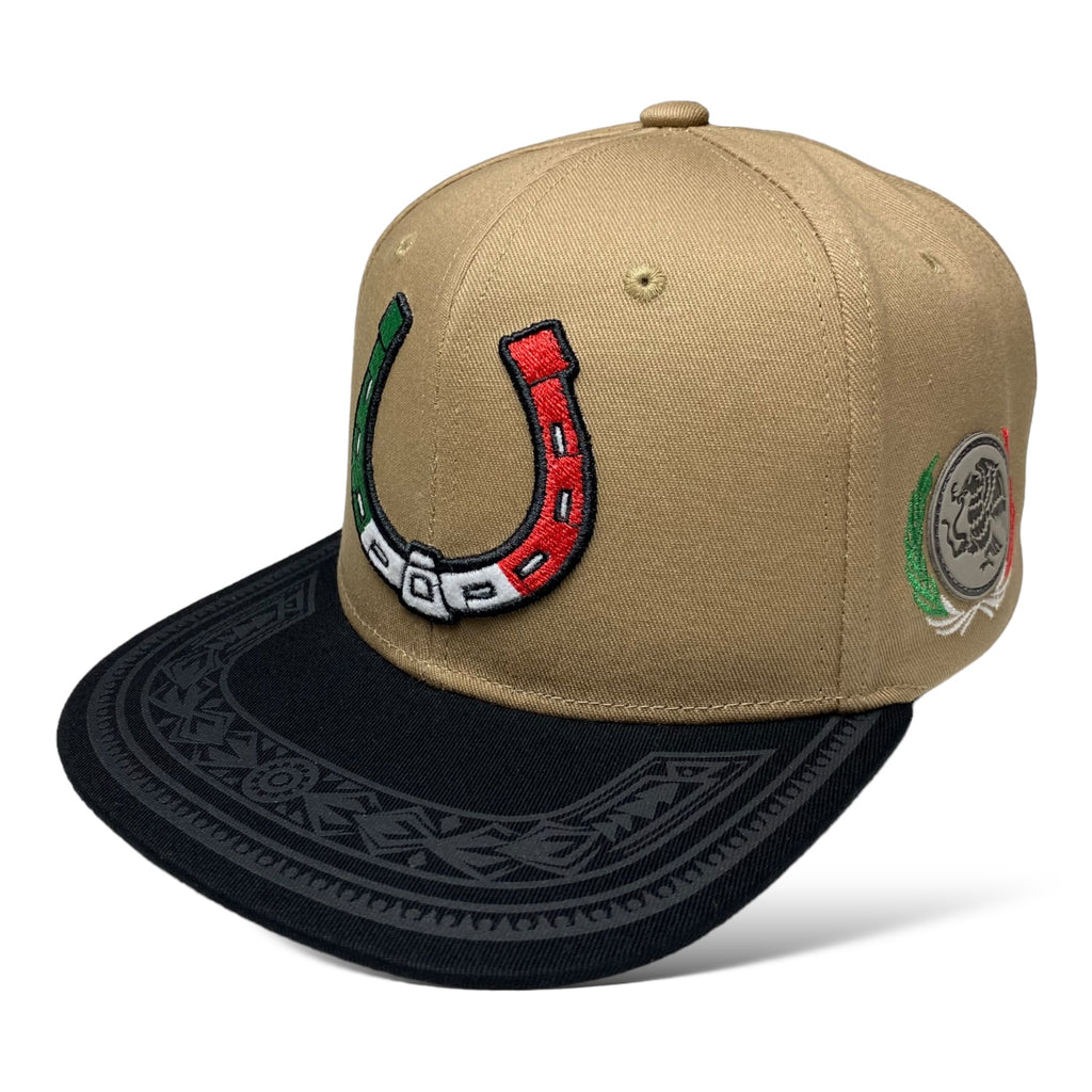 Embroidered Horseshoe with Mexico Flag Baseball Cap - Flat Brim Hats