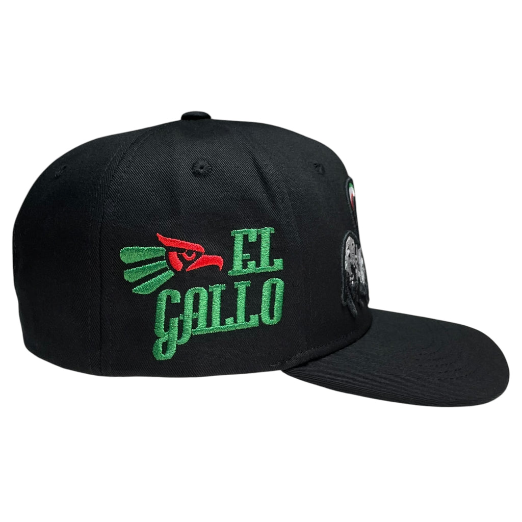 Mexico Rooster El Gallo Embroidered Snapback Hat – Black Flat Brim Cap