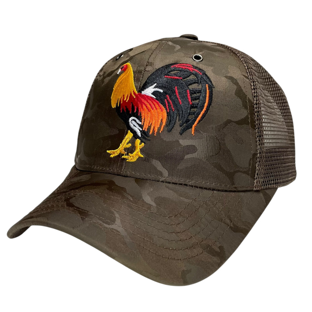 Rooster Fight Baseball Cap Camouflage Brown, Gallo Embroidered Adjustable Hat